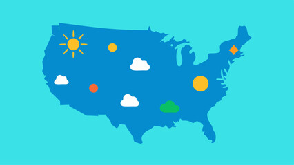 Weather Forecast Map of USA with Regional Icons  