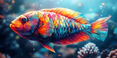 Colorful polygonal fish in aquatic environment