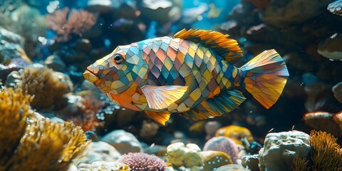 Colorful fish swimming among underwater flora