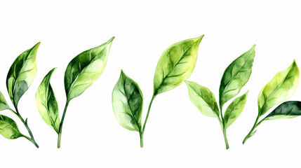 Fototapeta premium Watercolor Green Tea Leaves Illustration