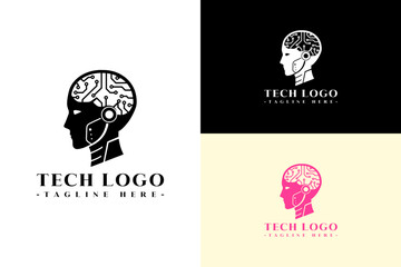 side face robot with circuit web brain vector illustration, abstract, logo for machine learning, hi tech, artificial intelligence, automation, software house, database, tech, and more