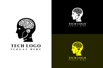 robot side face with circuit brain vector illustration, icon, logo for database, data center, automation, chatbot, ai chat support, software development, artificial intelligence, and more