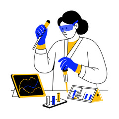 A sketchy illustration showing scientist performing lab experiment

