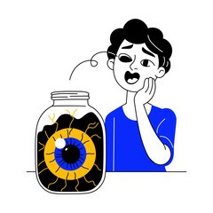 A sketchy illustration showing preserved eye in jar 

A drawing style illustration showing vertebrae structure of human spine
