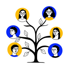 A doodle style illustration showing family tree 
