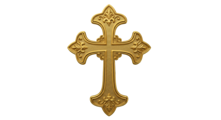 Ornate Golden Christian Cross Isolated on a Transparent PNG Background, cross, christian, christianity, religious, symbol, faith, god, jesus, gold, golden