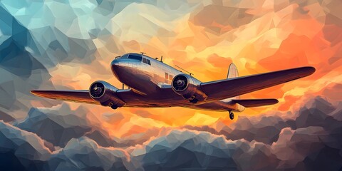 Vintage Airplane Soaring Through Dramatic Cloudscape