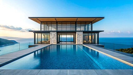 Fototapeta premium Luxurious Oceanview Villa Modern Architecture Stunning Pool Design