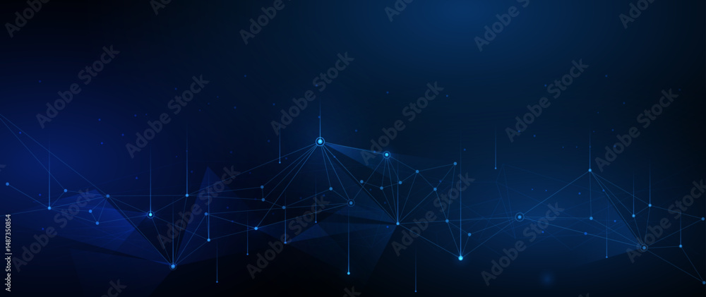 Poster Vector digital datum, molecule background. Big Data, hi tech technology, light line design. Illustration modern network datum system, cyber space, communication internet, futuristic connection concept