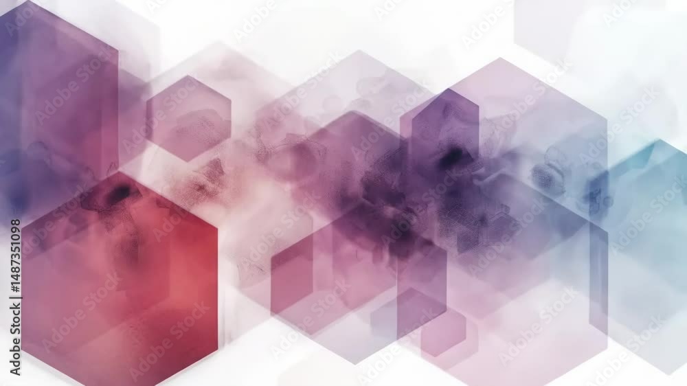 Poster abstract hexagonal pattern with blended color watercolor wash effects. digital data flow and network