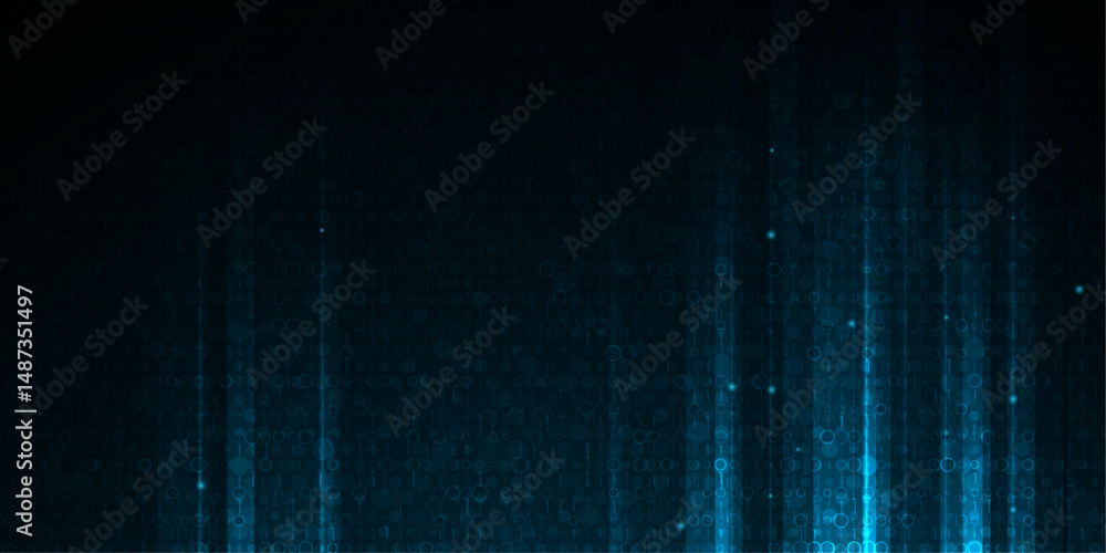 Poster Vector Illustration design. Blue matrix binary datum code, grid pixel pattern background. 0 and 1 numbers of program code. Digital data futuristic technology, computer software programming concept