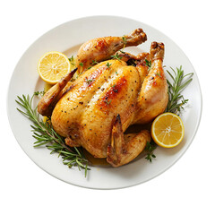 A delicious dinner plate featuring fried chicken wings and roasted chicken with potato isolated background