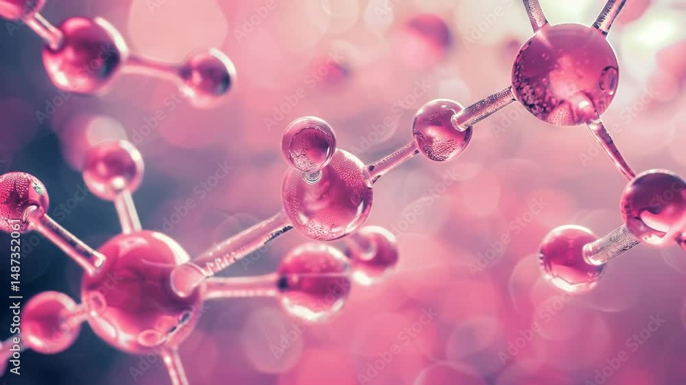 Poster abstract rendering of molecular or atomic structure simulation. concept of science, technology, or m