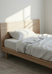 Minimalist Bedroom Light Wood Bed  Linen Bedding