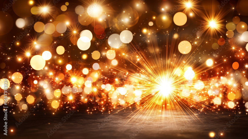 Poster dazzling display of bright lights and shimmering bokeh creates festive atmosphere
