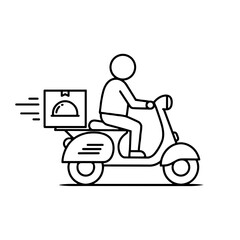 Delivery person riding scooter with food package during transit  