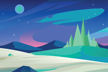 winter landscape with moon