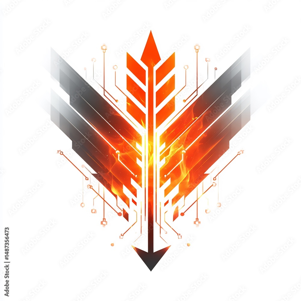 Aufkleber abstract technological convergence symbol with fiery gradient and circuit details
