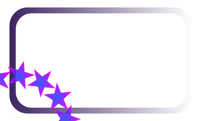 Purple gradient rounded frame with vibrant blue and pink stars in the bottom left corner on a black background