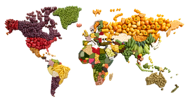 Global food safety standards represented as interlocking puzzle pieces forming world map isolated on Transparent Background