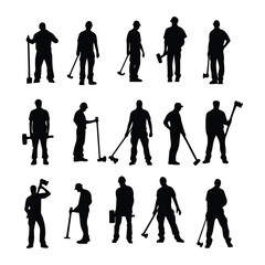 Naklejka premium man holding a hammer collection of silhouettes 