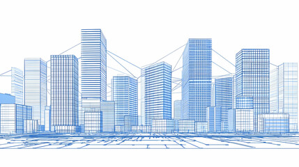 Obraz premium Modern city skyline, outlined in light blue lines