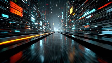 Futuristic Neon Speedway in a Digital Cityscape – Sci-Fi Cyberpunk Background