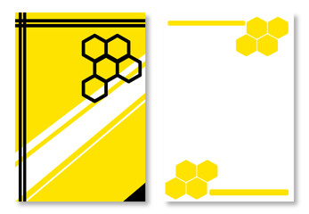 Two abstract letterhead designs, with yellow and black hexagon patterned page templates on white and yellow background. Modern and attractive design elements. Modern letterhead design templates