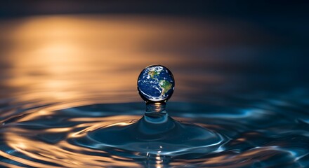 Our Precious Planet: A Water Drop Reflection of Earth at Sunset