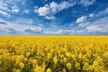 Obraz premium Vibrant Rapeseed Field Expanse Under Azure Skies