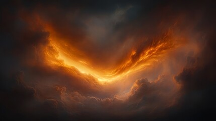 Fototapeta premium Dramatic Fiery Sunset Sky Cloudscape Intense Orange Hues Heavenly Glow