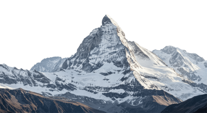 Snow capped mountain peak isolated on transparent png background, high mountain range, snow-capped mountains, mountain peaks, mountain landscape