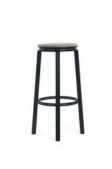 Modern bar stool minimalist design with black metal frame and soft grey seat – Isolated on White Background | High Resolution