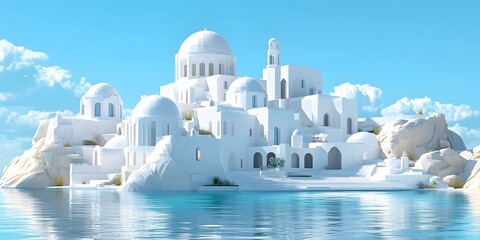 Obraz premium Pristine white city on a sunlit island.