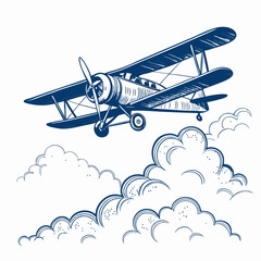 Create a bold, vector illustration of a vintage biplane, emphasizing thick strokes and a retro aesthetic.  Include rivets and wood grain detail.