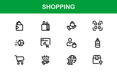 Trendy Shopping Symbols Collection. Stylish Retail, E-Commerce, and Market-Themed Vector Illustrations for Websites, Apps, and Digital Stores