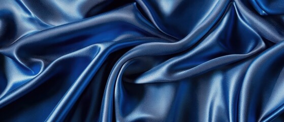 Obraz premium Blue satin fabric texture background draped luxury material for fashion design, elegant linens, interior decoration and textile industry projects.
