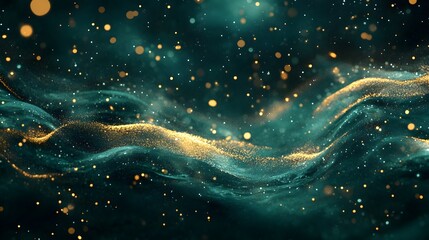 Fototapeta premium Deep malachite green gradient with golden glint and sparkling motion