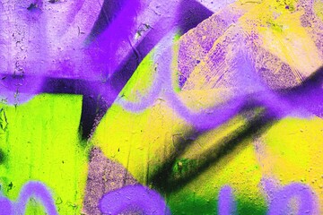Plakat Vibrant graffiti texture with neon purple, lime green splashes. Modern 90s, funky style, bold colors. Urban art, digital backgrounds, dynamic design, modern 90s Y2K creative visuals.