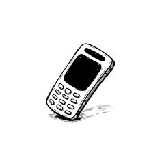 Nostalgic Hand-Drawn Illustration: An Old Mobile Phone in Simple Black and White