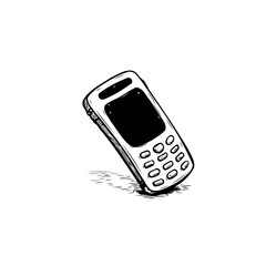Hand-drawn classic mobile phone with keypad, evoking vintage technology