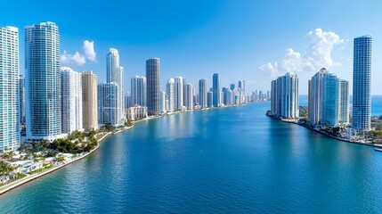 Fototapeta premium Cityscape View of Waterfront Buildings on a Sunny Day