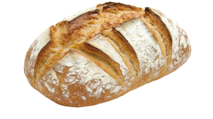 Artisanal Whole Wheat Loaf of Bread with a Golden Crust and Flour Dusting on a Transparent Background