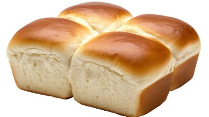 Four Golden Soft Rolls of Freshly Baked Bread Arranged on a Transparent Background