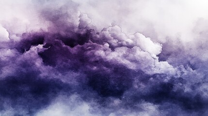 Fototapeta premium Abstract painting of swirling cloudscapes in shades of purple and white.