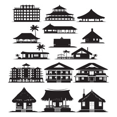 Fototapeta premium set of black various resort vector silhouettes isolated on white&nbsp;background