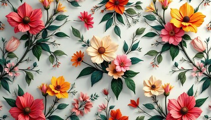 Elegant floral and botanical elements create a luxurious, repeating interior design pattern , floral, background