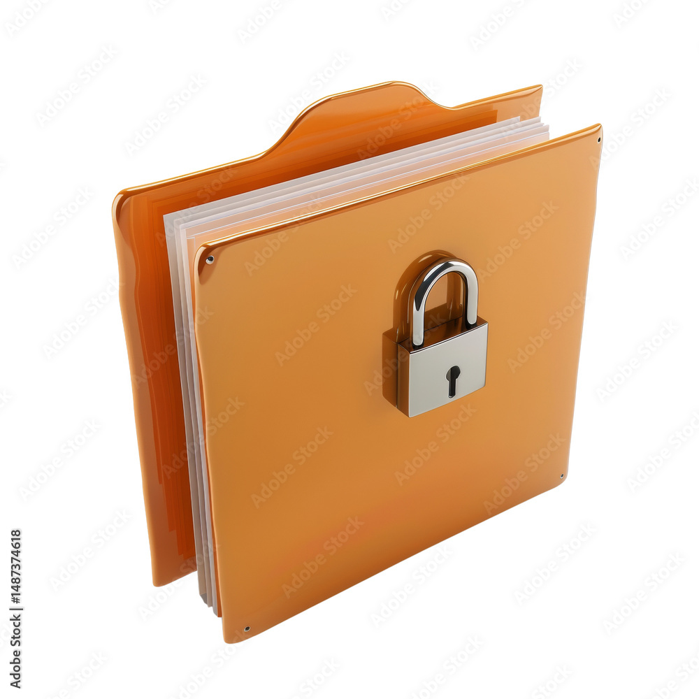 Poster stylized folder with padlock securing sensitive document for privacy