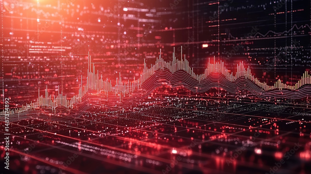 Aufkleber create a dynamic financial graph transformed into a lightwave art piece, featuring bright dazzling r