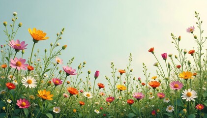 Obraz premium Delicate wildflowers & grasses, continuous pattern, plant, countryside